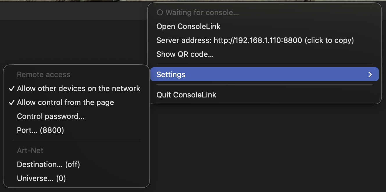 ConsoleLink macOS menubar